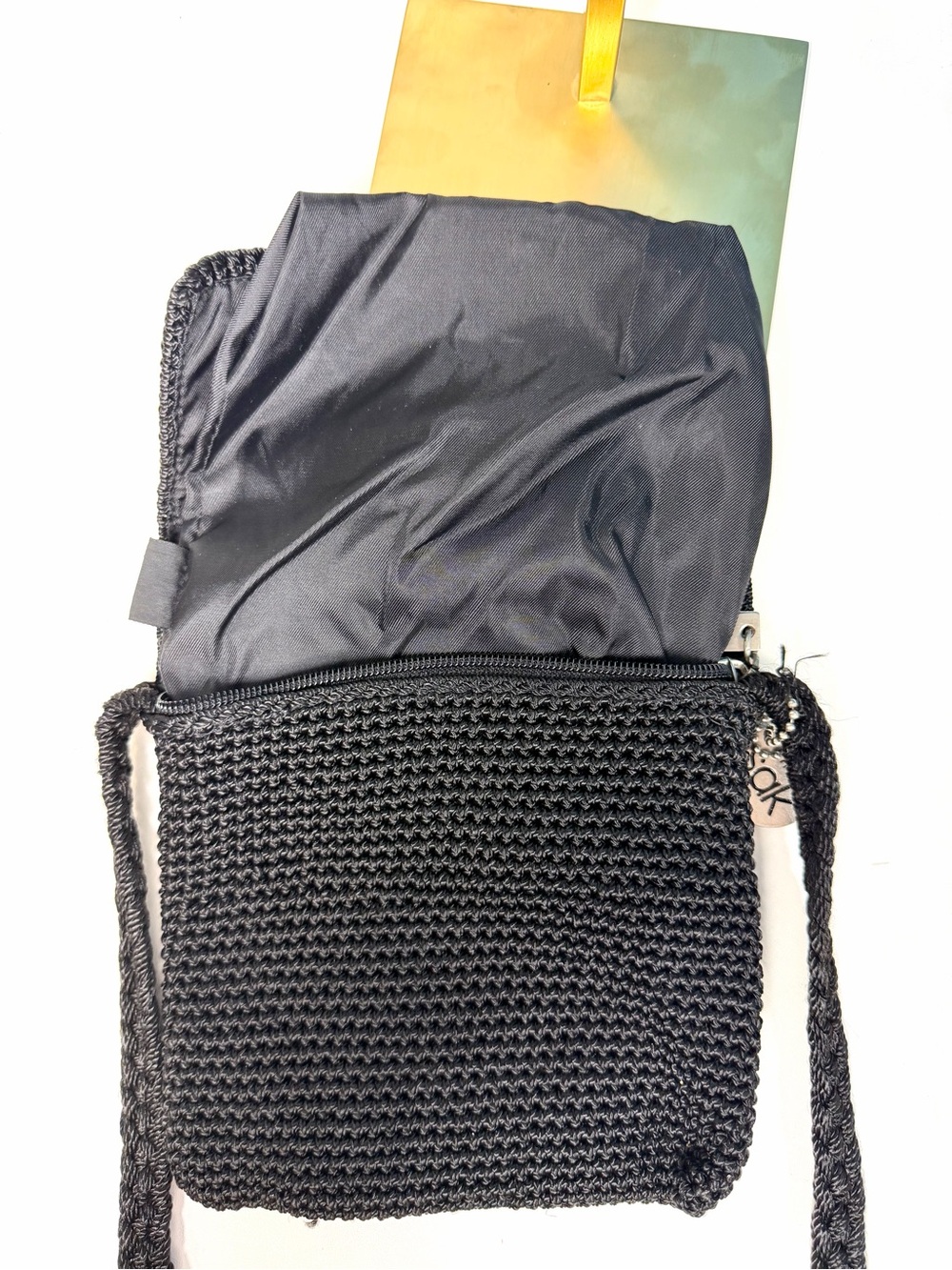 The Sak Black Crochet Crossbody Purse 6.5 in H x 6.5 in L 19.5 in shoulder drop - Picture 2 of 6